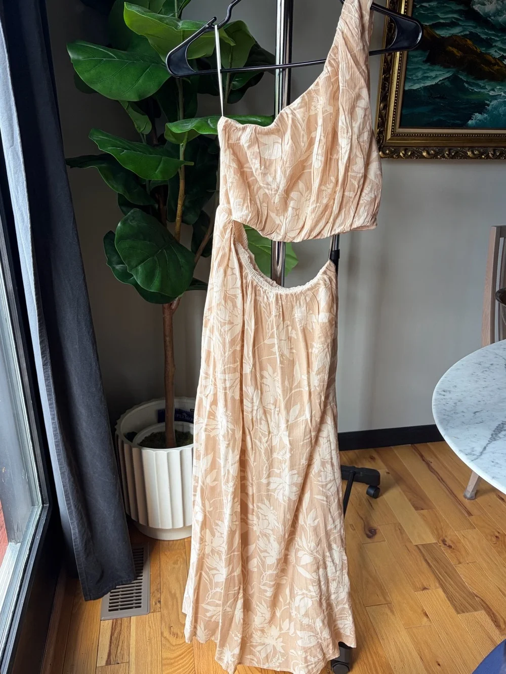 Abercrombie & Fitch Neutral Beige Floral One-Shoulder Cut Out Maxi Skirt NWT